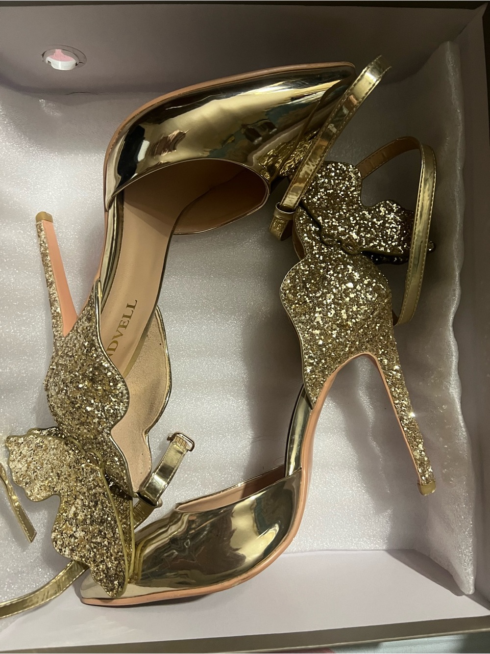 Gold Glitter Butterfly Stiletto Heels by